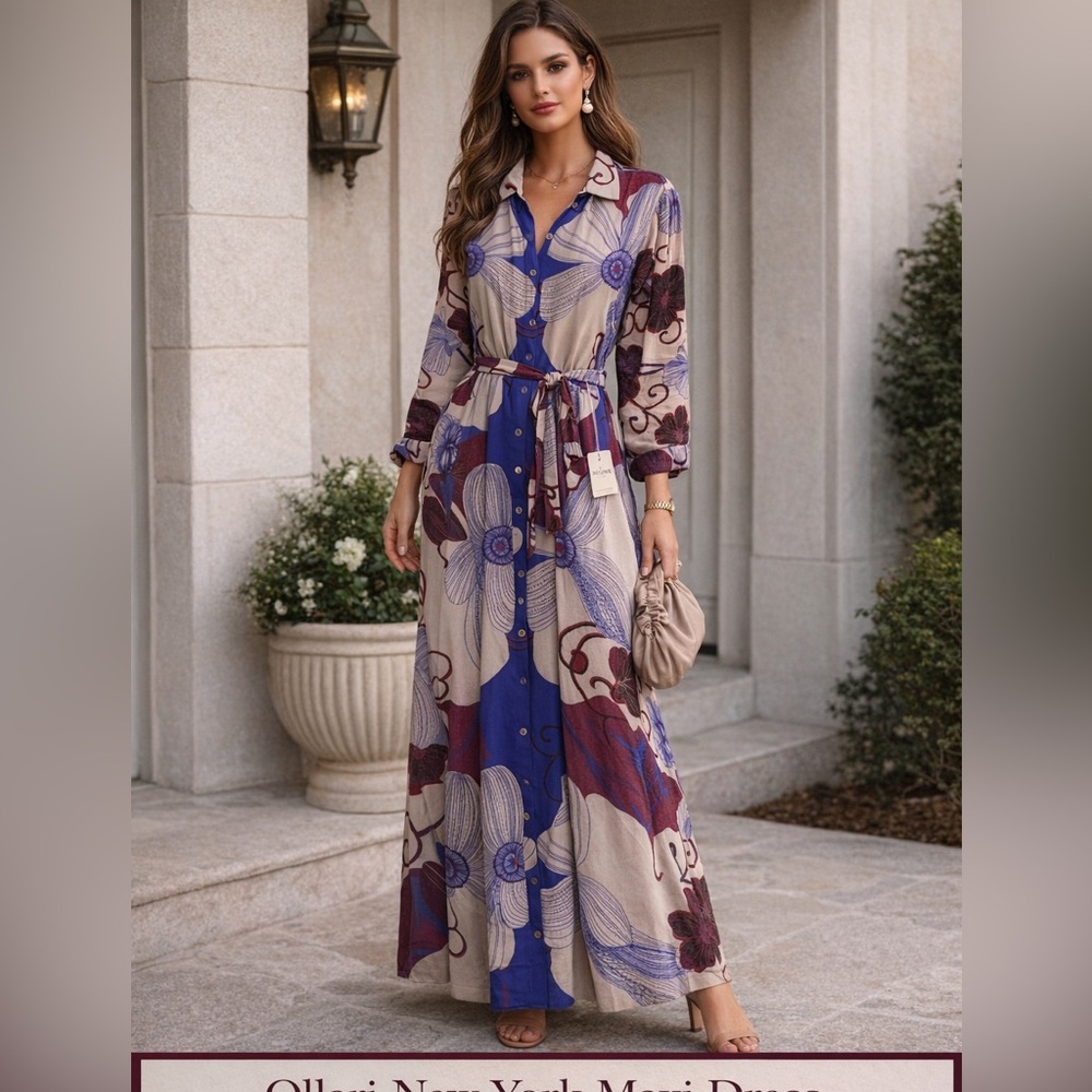 Ollari NY /.Floral Chiffon Maxi Dress- Sz L – NWT